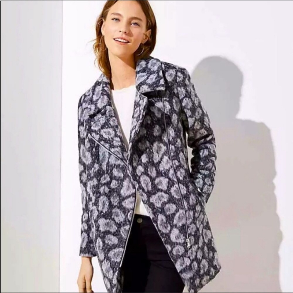 Loft spotted wool blend asymmetric zip coat size l